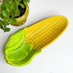 VINTAGE Glazed Corn Cob Plate - Yellow & Green